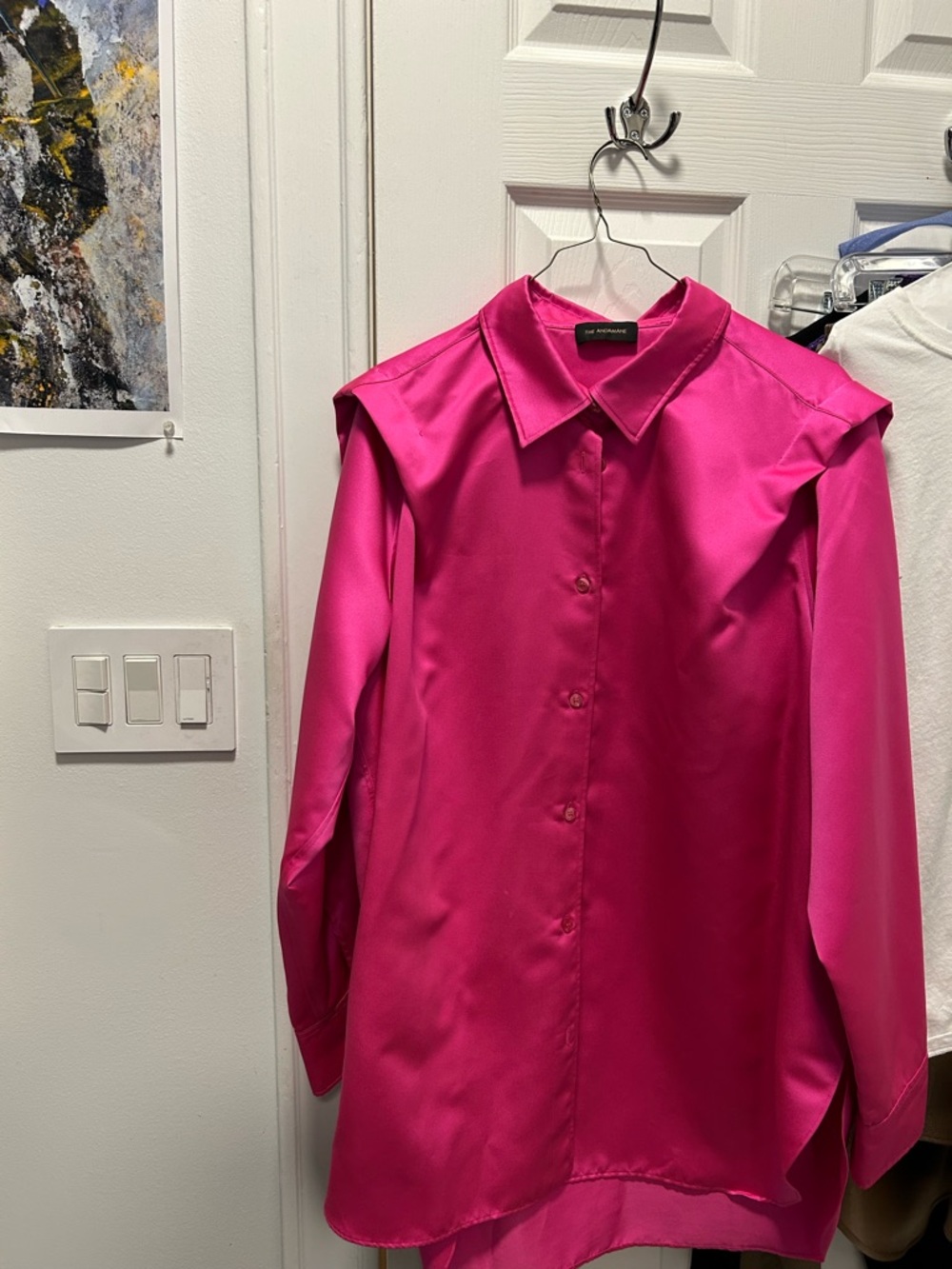 The Kooples Women's Hot Pink Satin Button-Up Blouse